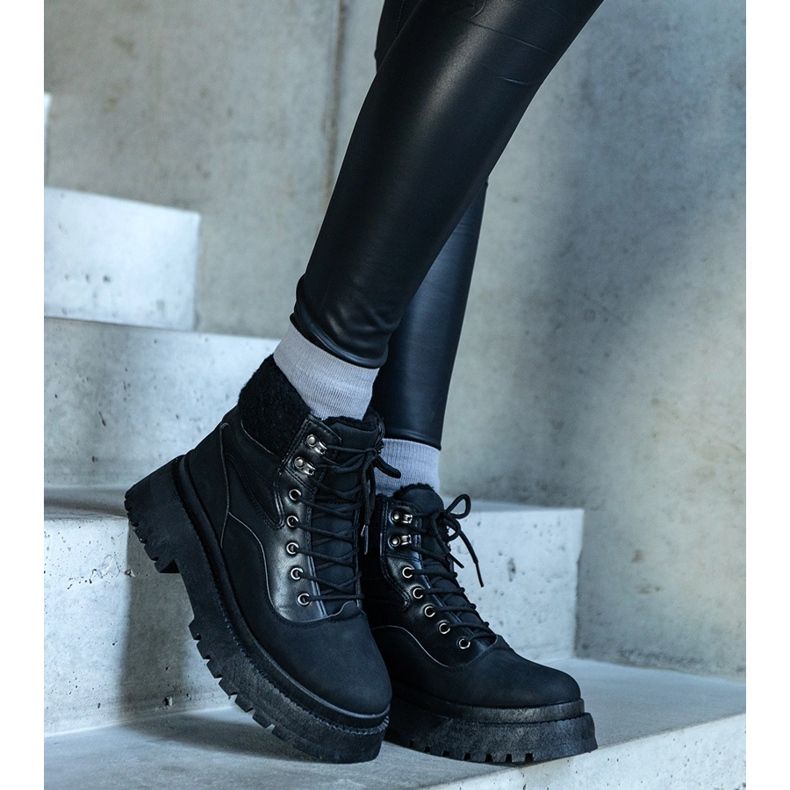 Adidasi negri cu talpa groasa si blana Best negru 1