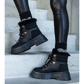 Cizme negre cu platformă masivă cu blană de la Estrada negru 1 Cizme negre cu platformă masivă cu blană de la Estrada negru 1