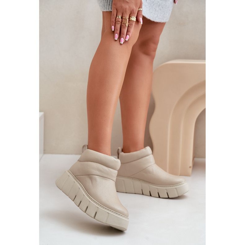 Cizme din piele Zazoo 60470 izolate cu lână pe platforma bej deschis 2