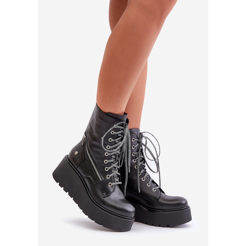 Cizme Muncitor Piele Pe Platforma Si Pana Maciejka 06676-01 Negru 1