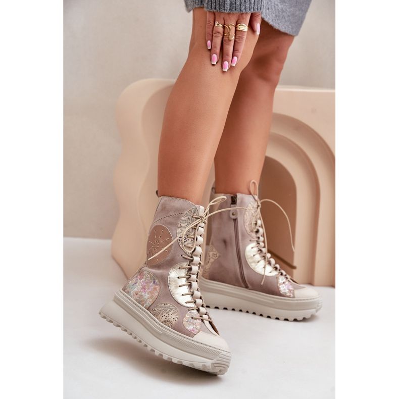 Cizme din piele intoarsa pe platforma calda Maciejka 06565-04 Bej 2