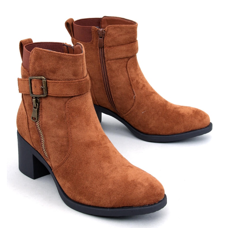 Botine clasice Irving Camel cu toc înalt maro 1
