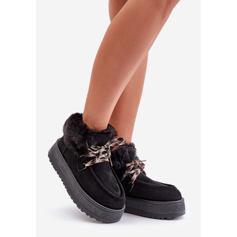Cizme De Zăpadă De Damă Cu Platformă Joasă Cu Blană, Neathren Neathren negru 1