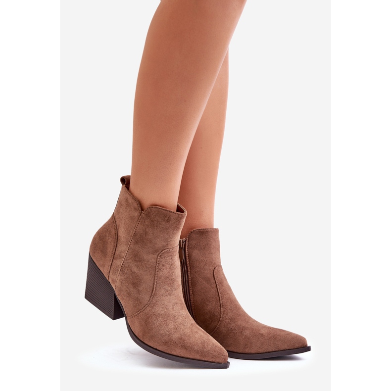 Cizme Cowboy Izolate Eco Suede Cu Fermoar, Maro Virtris 1 Cizme Cowboy Izolate Eco Suede Cu Fermoar, Maro Virtris 1