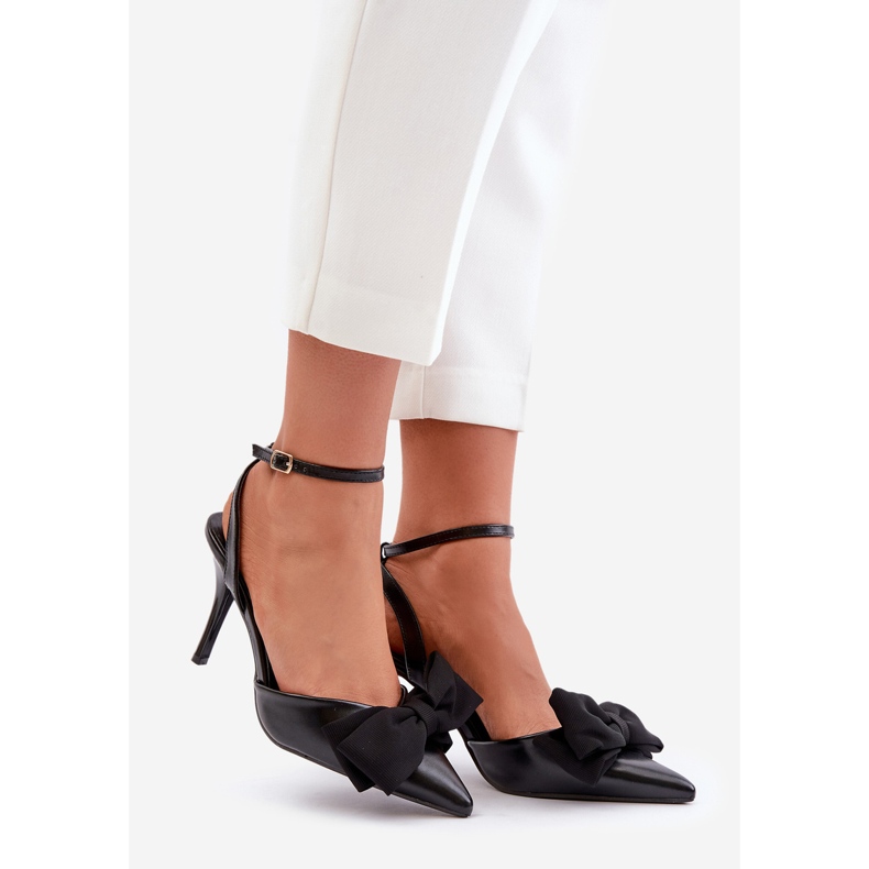 Tocuri înalte din piele ecologică cu fundă, Volamia neagră negru 1