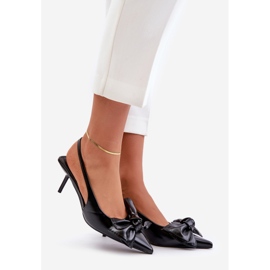 Tocuri înalte negre din piele ecologică cu fundă Emirenna negru 1