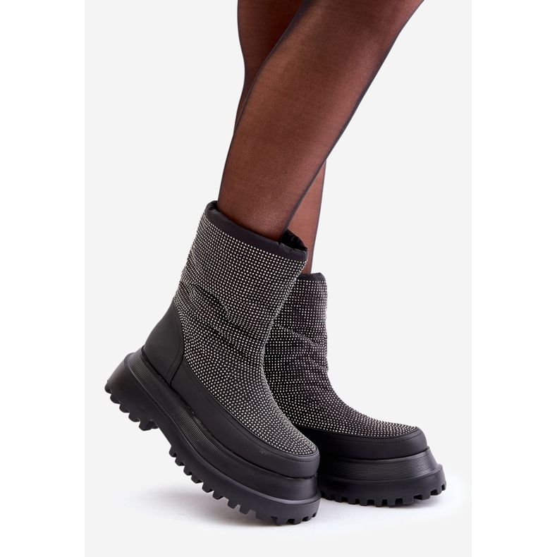 Cizme De Zapada Decorate Avivina Neagra Cu Platforma Si Toc Plat negru 1 Cizme De Zapada Decorate Avivina Neagra Cu Platforma Si Toc Plat negru 1