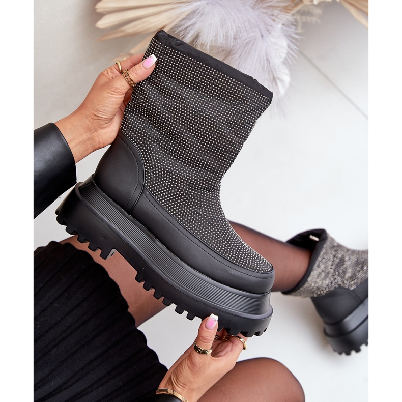 Cizme De Zapada Decorate Avivina Neagra Cu Platforma Si Toc Plat negru 2 Cizme De Zapada Decorate Avivina Neagra Cu Platforma Si Toc Plat negru 2