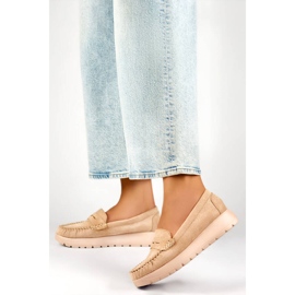 Mocasini de dama cu talpa groasa, piele intoarsa bej 24-21338BE 2