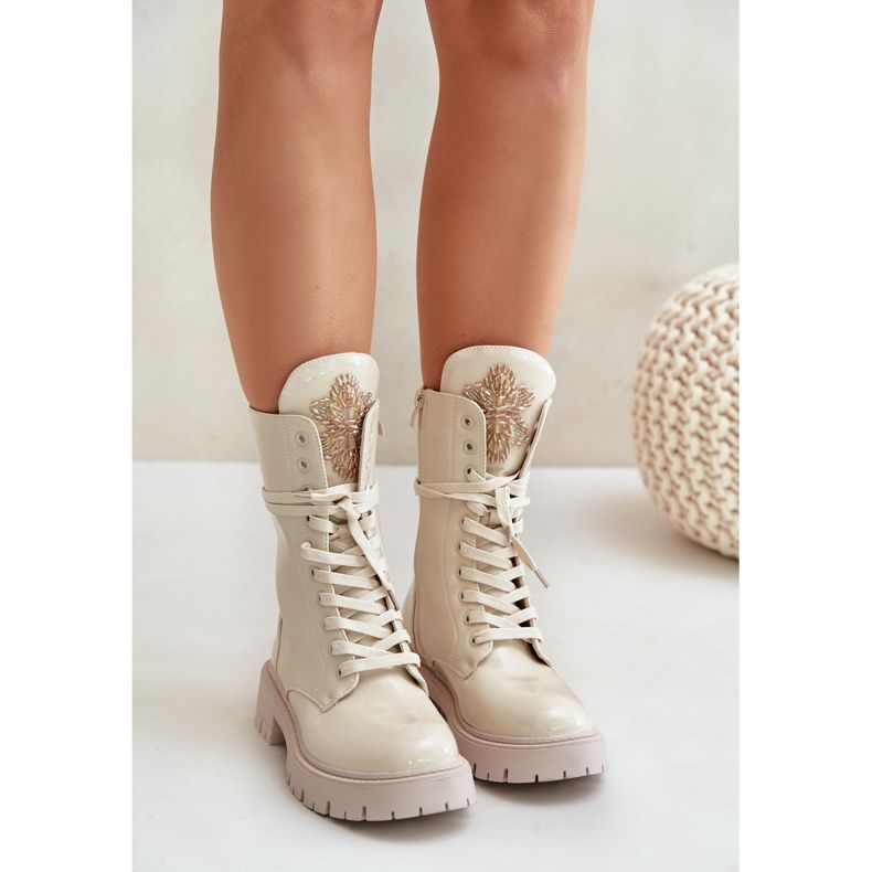 Botine Izolate Lucrator Brevet Cu Decoratie Bej Kelilea 1