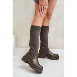 Cizme cu partea superioară flexibilă și toc plat, Mesidra verde închis 2