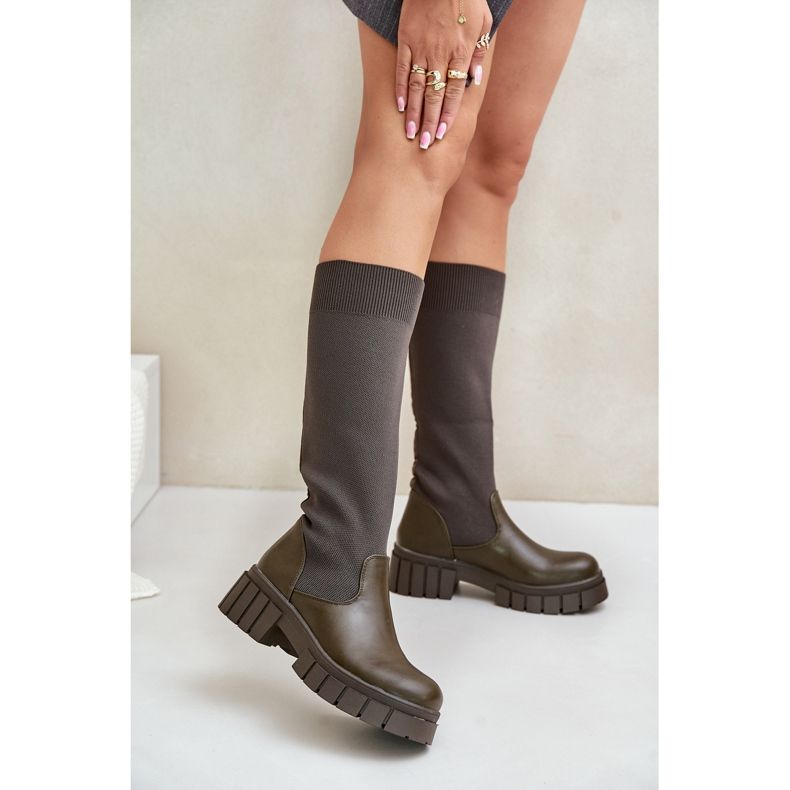 Cizme cu partea superioară flexibilă și toc plat, Mesidra verde închis 2