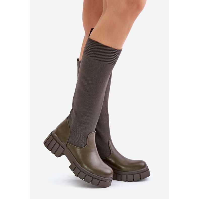 Cizme cu partea superioară flexibilă și toc plat, Mesidra verde închis 1