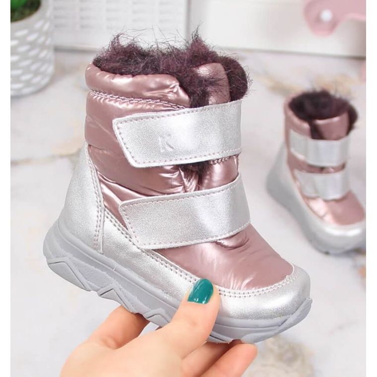 Cizme de zăpadă impermeabile cu membrană Velcro Kornecki KOR6895B roz 1