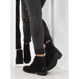 Botine negre din piele intoarsa cu siret negru 2