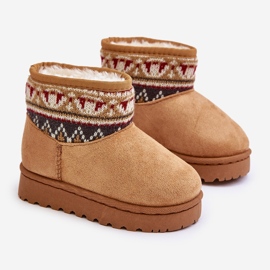 Cizme de zăpadă cu slip-on pentru copii, cu inserție cu model, izolate cu blană de cămil Mirirae bej 1
