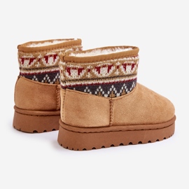 Cizme de zăpadă cu slip-on pentru copii, cu inserție cu model, izolate cu blană de cămil Mirirae bej 2