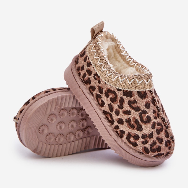 Cizme de Zapada Copii cu Motiv Leopard pe Platforma, Calzi cu Blana, Maro Vilabria bej 2