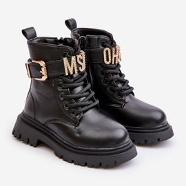 Cizme pentru fete din piele ecologică cu curea decorativă, Gilian negru 1 Cizme pentru fete din piele ecologică cu curea decorativă, Gilian negru 1