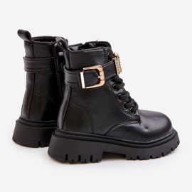 Cizme pentru fete din piele ecologică cu curea decorativă, Gilian negru 2 Cizme pentru fete din piele ecologică cu curea decorativă, Gilian negru 2