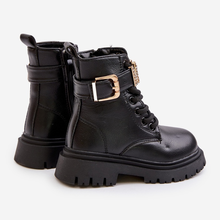 Cizme pentru fete din piele ecologică cu curea decorativă, Gilian negru 2