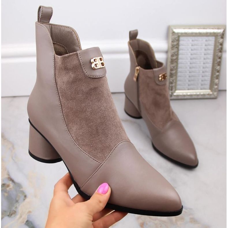 Botine cu toc înalt D&amp;A S.Barski Premium Collection W OLI232B, bej 2