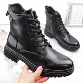 Botine Potocki W WOL181A cu siret si fermoar, negre negru 1