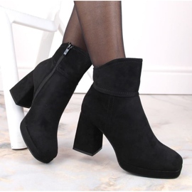 Botine din piele intoarsa cu toc inalt si platforma, izolate M.Daszyński W SAN24A, negre negru 2