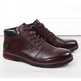 Cizme confortabile din piele izolate cu lana Rieker M RKR625 maro 1