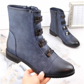 Botine izolate cu toc plat Jezzi W JEZ260C, albastre albastru 1