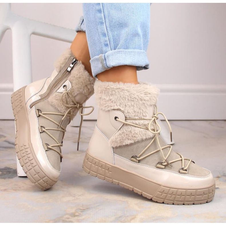 Cizme cu platformă din piele izolată Filippo W PAW475B, bej 2