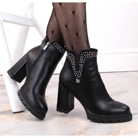 Botine izolate cu toc inalt cu nituri, Filippo W PAW495, negre negru 3