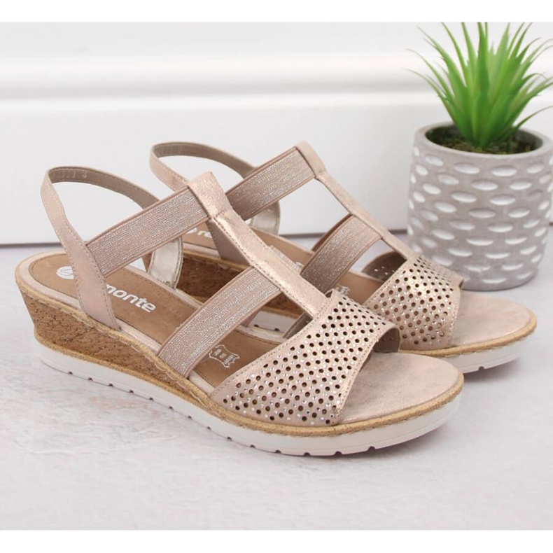 Rieker Sandale comode cu pană Remonte W RKR667, aur roz 2