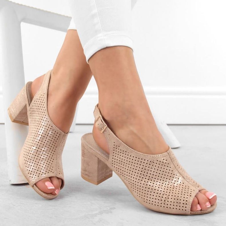 Sandale Potocki W WOL156C din piele intoarsa cu toc, bej 2