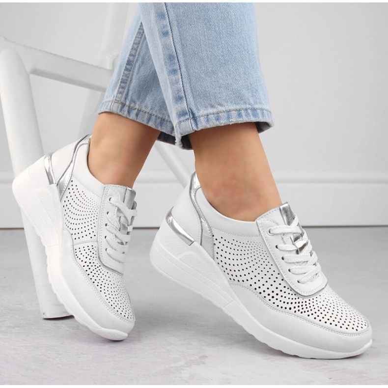 Pantofi cu pană S.Barski W LR725 OLI254A alb 2