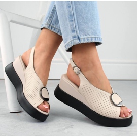 Sandale cu pană ajurata din piele Filippo W PAW530, bej 1