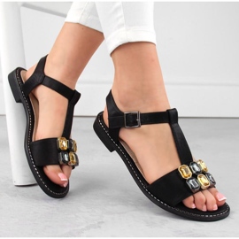 Sandale comode cu zirconi S.Barski W OLI261A, negre negru 1