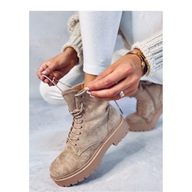 Botine Burse Khaki cu platformă cu șireturi bej 1