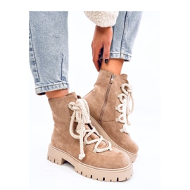Botine cu siret cu sireturi groase Smiless Khaki - Inello bej 2