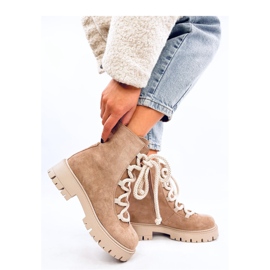 Botine cu siret cu sireturi groase Smiless Khaki - Inello bej 3