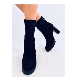 Botine cu toc înalt cu manșetă elastică negru 2