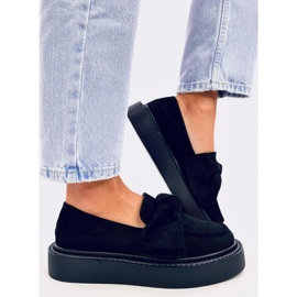 Mocasini Tempelton de piele intoarsa neagra cu fundita negru 2