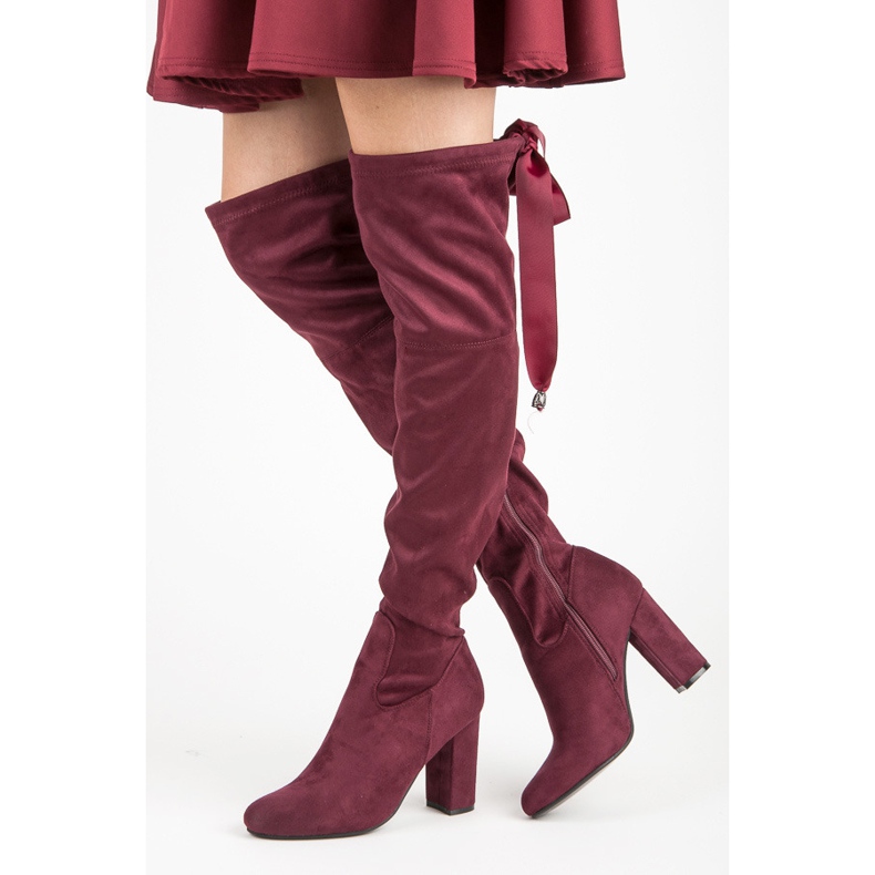 Ideal Shoes Muschetari maroon legați cu o panglică roșu 2