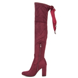 Ideal Shoes Muschetari maroon legați cu o panglică roșu 1