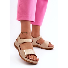 Evento Sandale confortabile cu velcro bej pentru femei 2