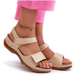 Evento Sandale confortabile cu velcro bej pentru femei 3