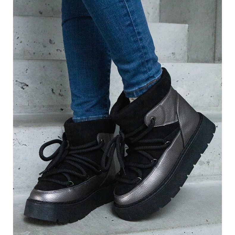 Cizme de zăpadă de damă negre cu platformă, cu căptușeală din blană negru 2