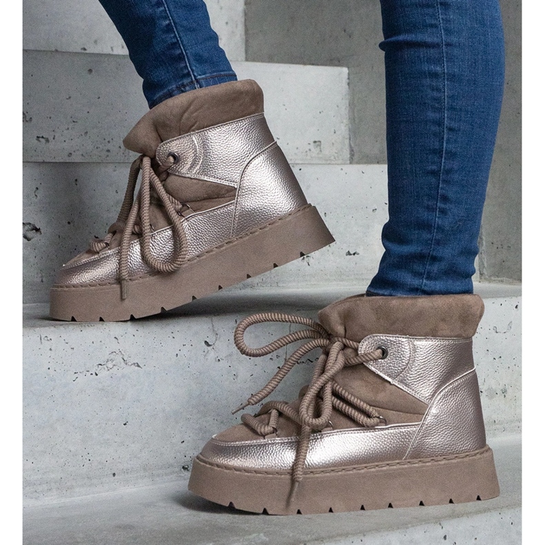 Cizme de zapada de dama bej inchis cu platforma cu captuseala din blana 1