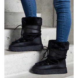 Cizme de zăpadă de damă cu izolație neagră, decorate cu blană negru 1 Cizme de zăpadă de damă cu izolație neagră, decorate cu blană negru 1