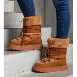 Cizme de zapada maro, izolatoare, slip-on pentru femei decorate cu blana 1